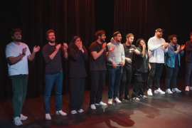 The ten comedians gathered on the stage of the Wallonia-Brussels Center in Paris © E. Meunier - WBI